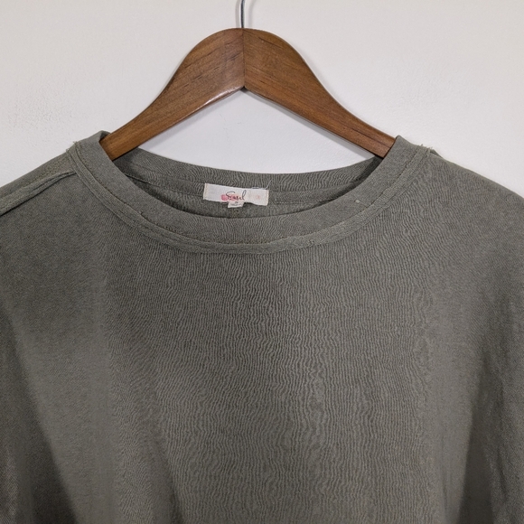 Easel Olive Green Bohemian Cotton Lace Trim Oversized Long Sleeve Tee Sh… - Picture 2 of 8
